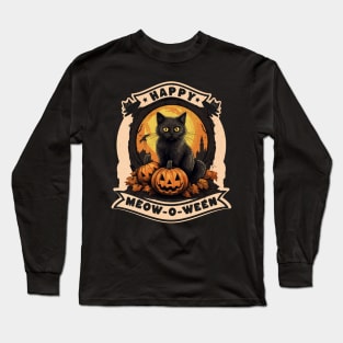 Retro Black Cat Halloween Pumpkin Costume For Women Men Kids Long Sleeve T-Shirt